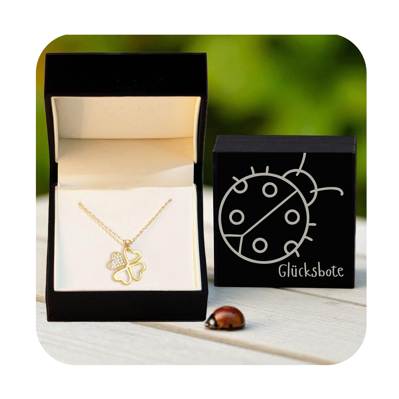Amoonìc Kleeblatt Kette Mädchen Silber 925 und Gold/Rosegold vergoldet | Glücksbringer Kinder Anhänger Glückskette Halskette Glück Herz, Kinderkette Schmuck Kinderschmuck Geschenk Geburtstag Tochter