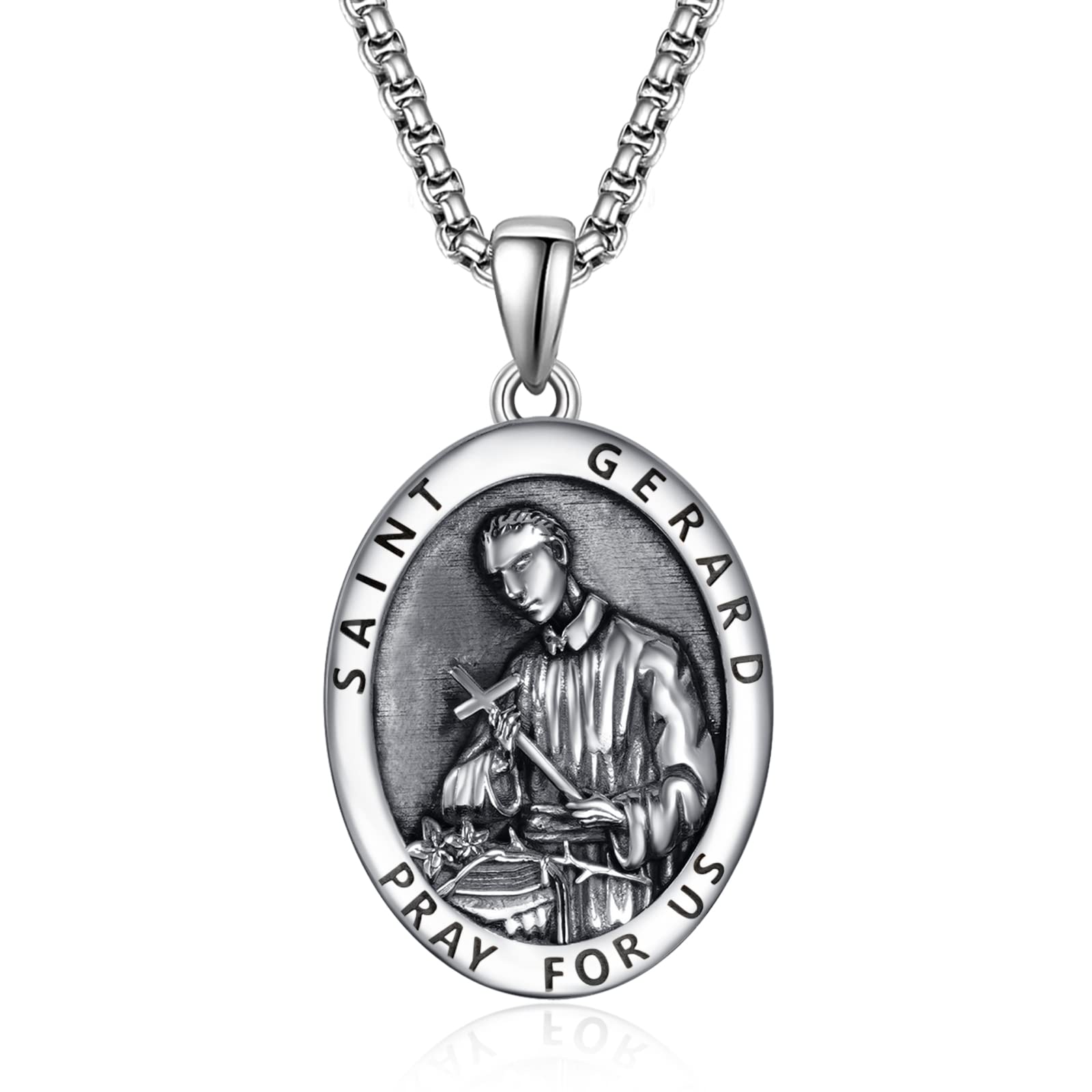 ADMETUS925 Sterling Silver Saint Medal Necklace | Amulet Necklace Protection Jewelry for Men with 2.5mm 22"+2" Rolo Chain