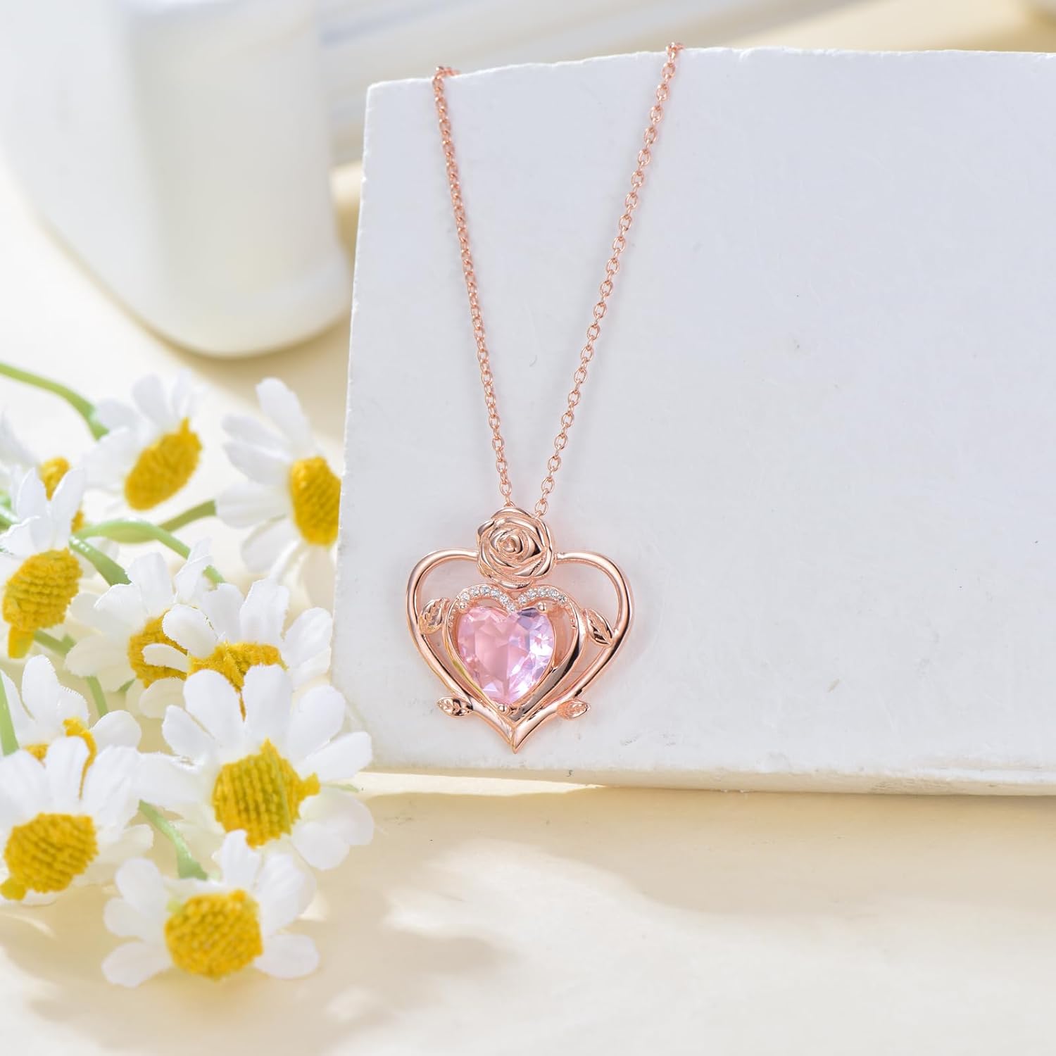 Rose Necklace 925 Sterling Silver Love Heart Pendant Rose Flower Jewelry Gifts for Women - Image 3