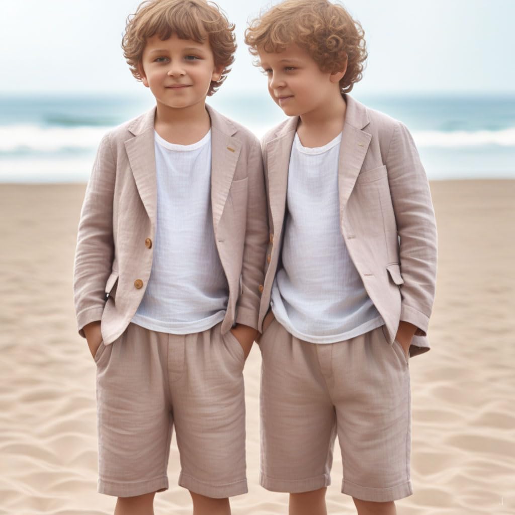 Costume d'été en lin pour garçons - Costume formel respirant pour enfants pour occasions spéciales