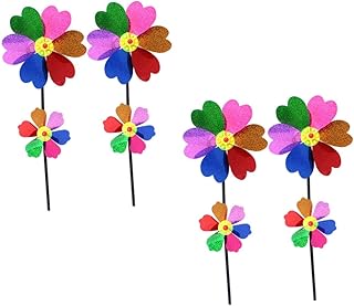 4pcs Sequin Petal Pinwheel Outdoor Flowers Camping Toys Plastic Outdoor Playsets Rainbow Lawn Pinwheels Windmill Party Pinwheel Outdoor Pinwheel Kid's Pinwheel Toy Funny Toy