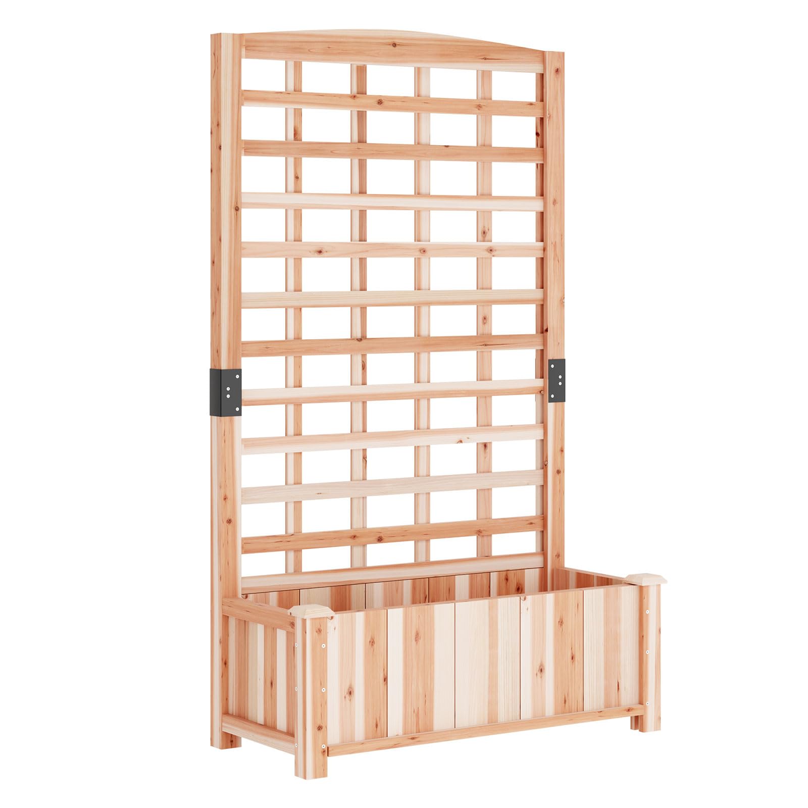 soges Blumenkasten mit Rankgitter, Pflanzkasten mit Spalier & Entwässerungslöchern, Natur Rankkasten Holz, Gartenspalier für Kletterpflanzen, Gartenbeet für Balkon Terrasse, 90×40×151 cm