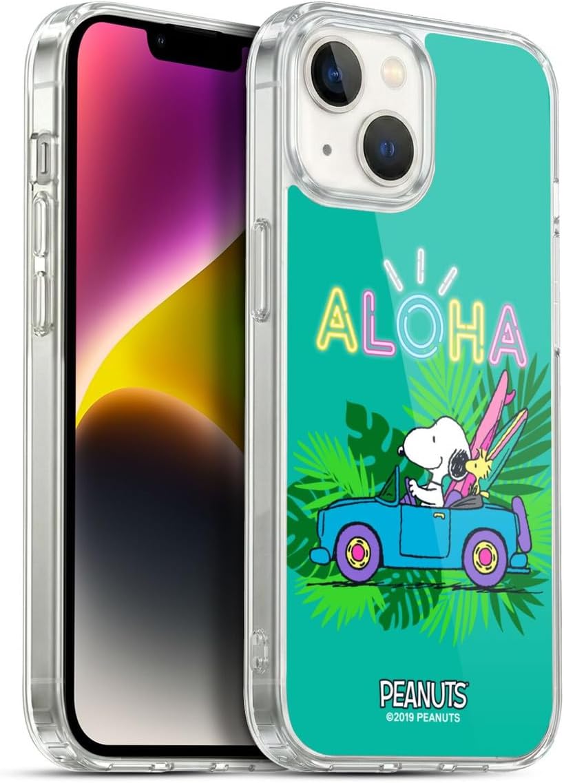 Head Case Designs Officially Licensed Peanuts Tropical Surf Snoopy Aloha Disco Gel Case [Military Grade Protection] Compatible with Apple iPhone 14 and Compatible with MagSafe