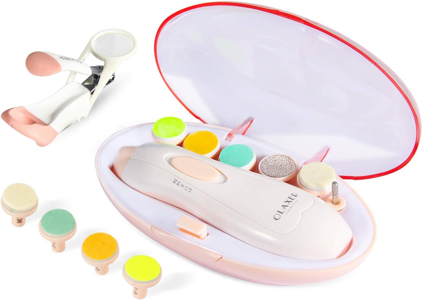 Baby Nail File, OLAXER Baby Nail Trimmer with LED Front Light, 10 Grinding Heads and Nail Clipper Included for Newborn or Toddler Toes and Fingernails, Baby and Mom Nail Trimmer Kit