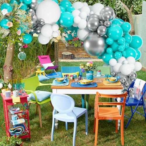 Image of Teal Balloons, 114pcs Turquoise Latex Balloon Garland Arch Kit, 18 12 10 5 Inch Different Sizes Pack for Birthday Engagements Bridal Shower Gender Reveal Wedding Party Decorations