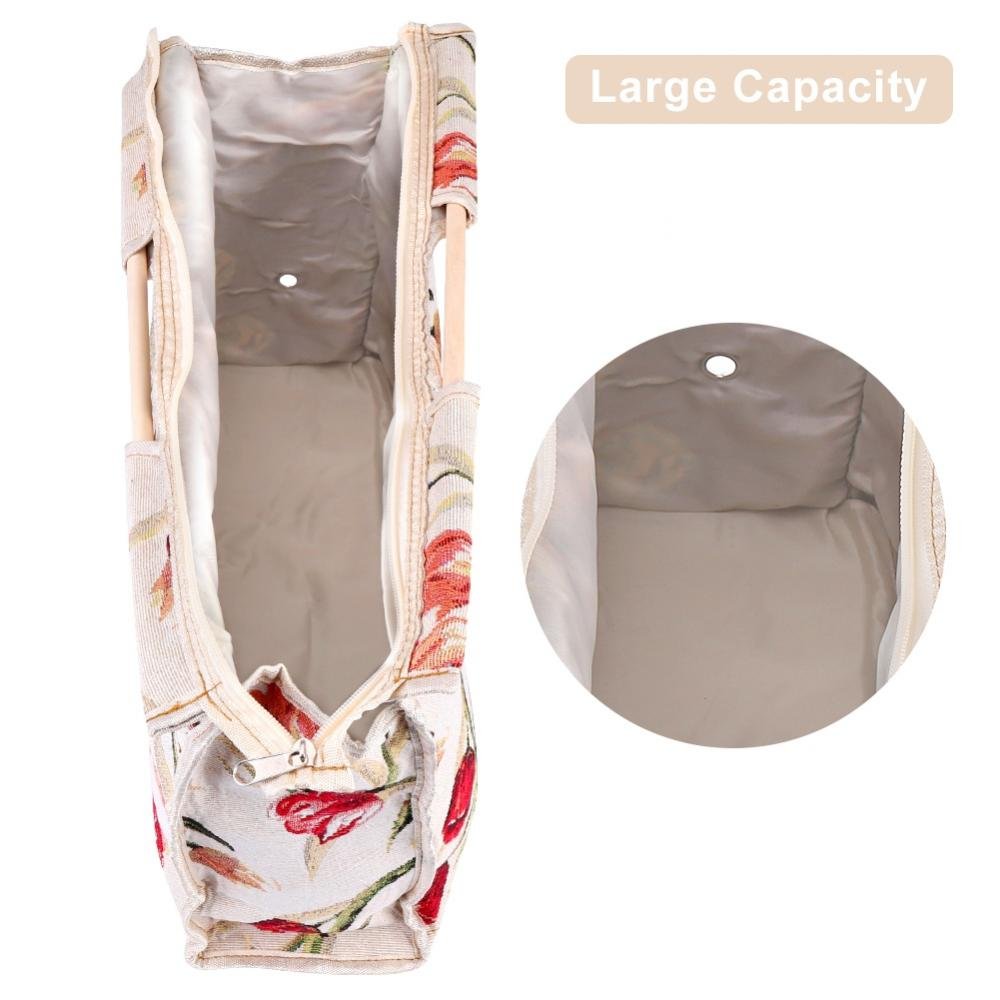 Bolsa Organizadora Para Tejer - Con Asa De Madera, Cremallera Y Diseño Plegable, Estampado Floral