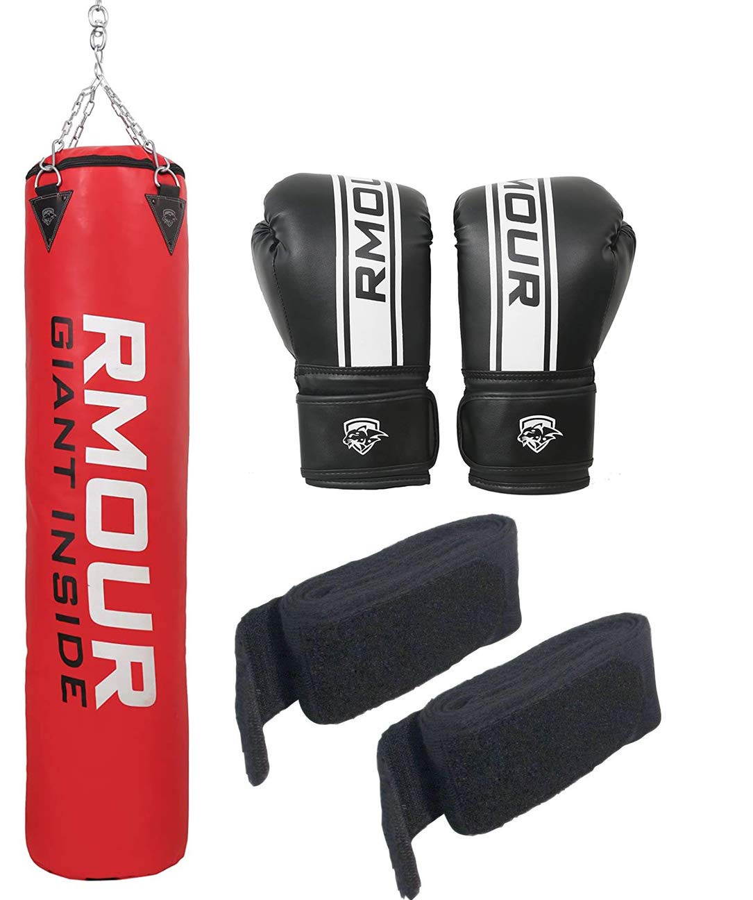 RMOUR Unfilled Red Heavy PU Punch Bag for Boxing, MMA, Sparring, Punching, Training, Kick Boxing, Muay Thai With Hanging Chain, Gloves and Hand Wraps