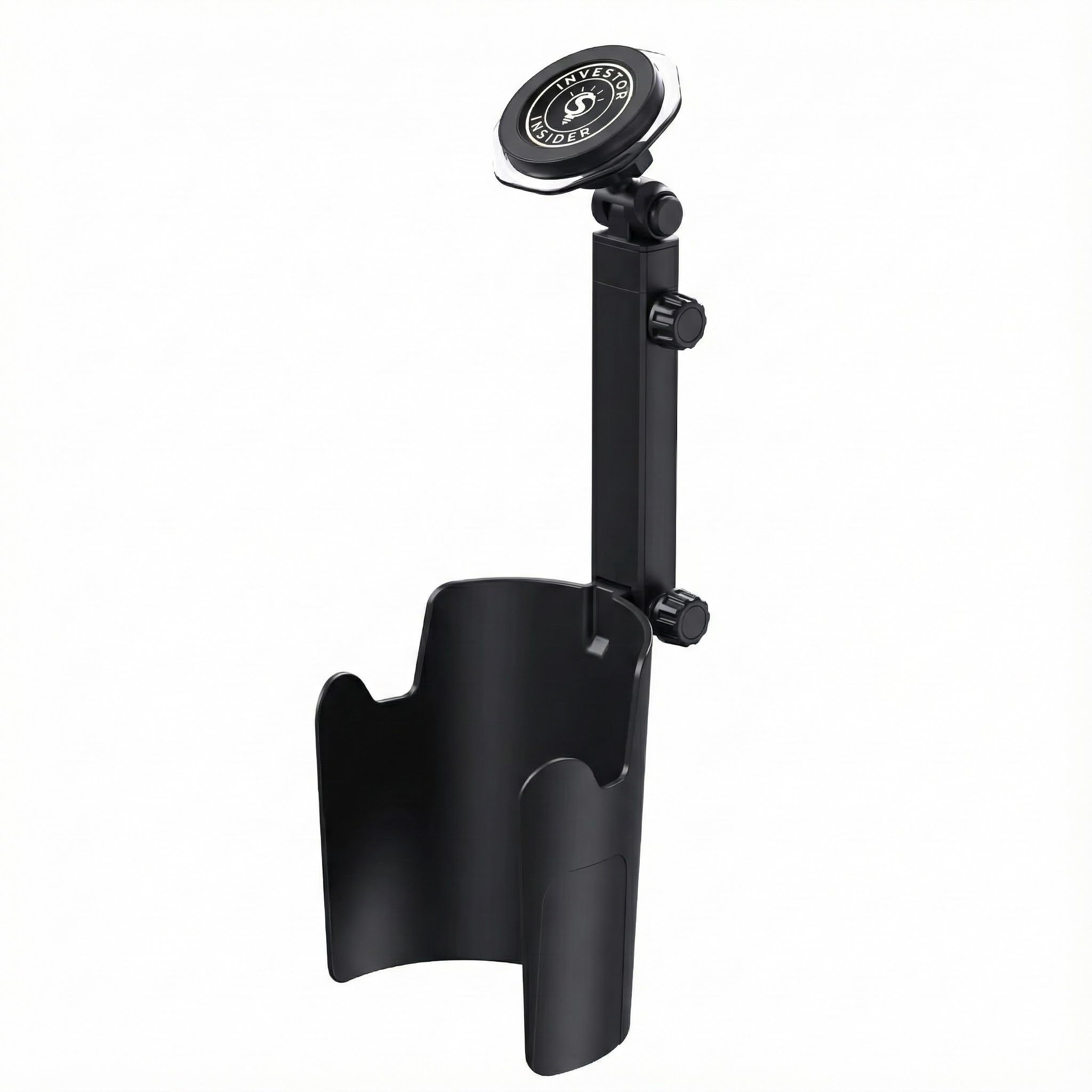 Adjustable Magnetic Cup Holder Phone Mount MagSafe Compatible Expandable Base Long Arm Telescopic Car Holder Includes Metal Ring