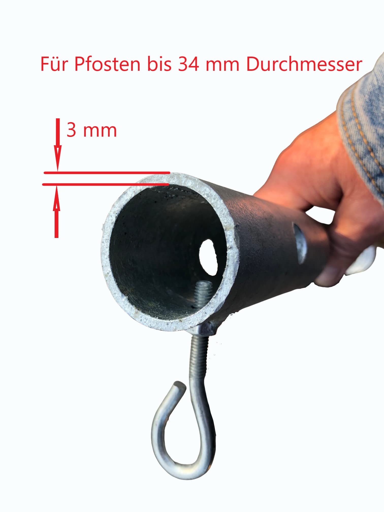 Kräftige Einschraubbodenhülse für runde Pfosten bis max. ø 34 mm, feuerverzinkter Stahl, mit Stellschraube, wahlweise inkl. Eindrehstange (5 Stück mit Eindrehstange)