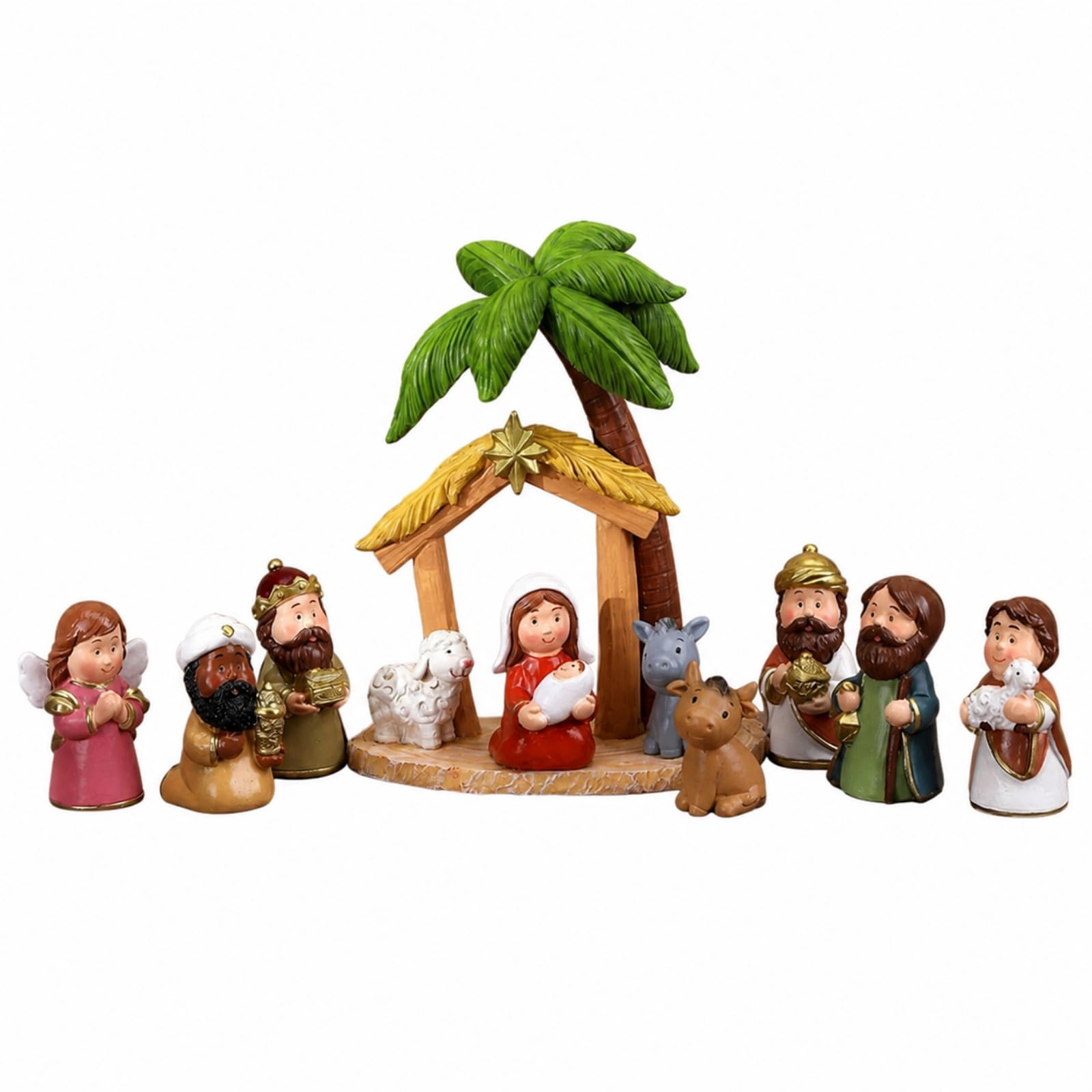 Ronyme 10 Pièces Crèche en Résine Compacte | Finition Peinte à la Main, Figurines, Figurine, Familles