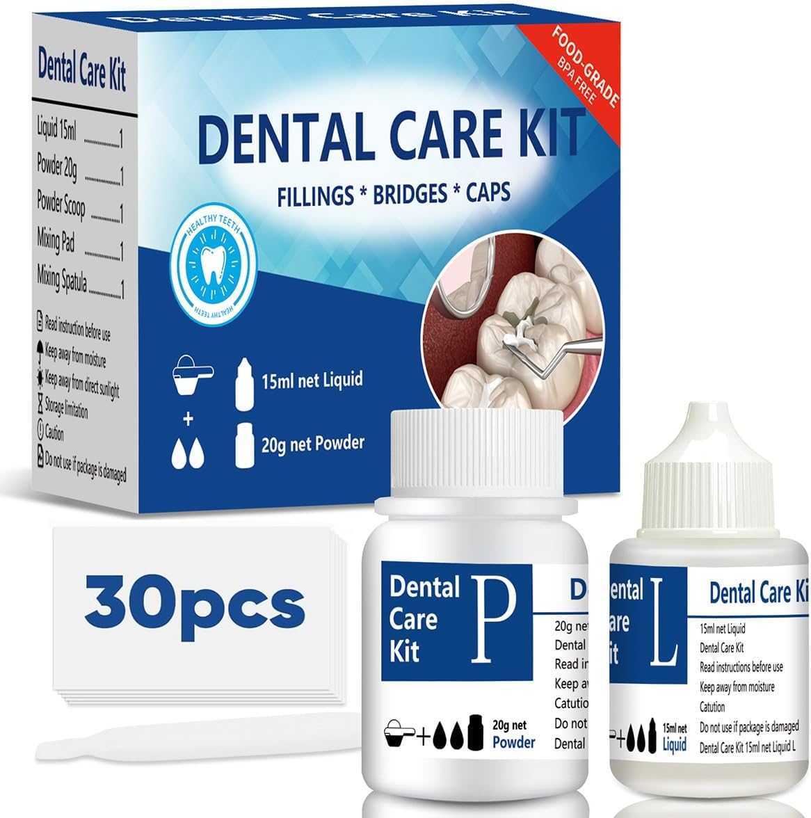 Tooth Repair Kit Zinc Oxide Eugenol Cement Dental Care Kit, Temporary Teeth Replacement, Dental Care Repair for Broken Chipped Teeth, Crown Fillings & Bridges 2PCS