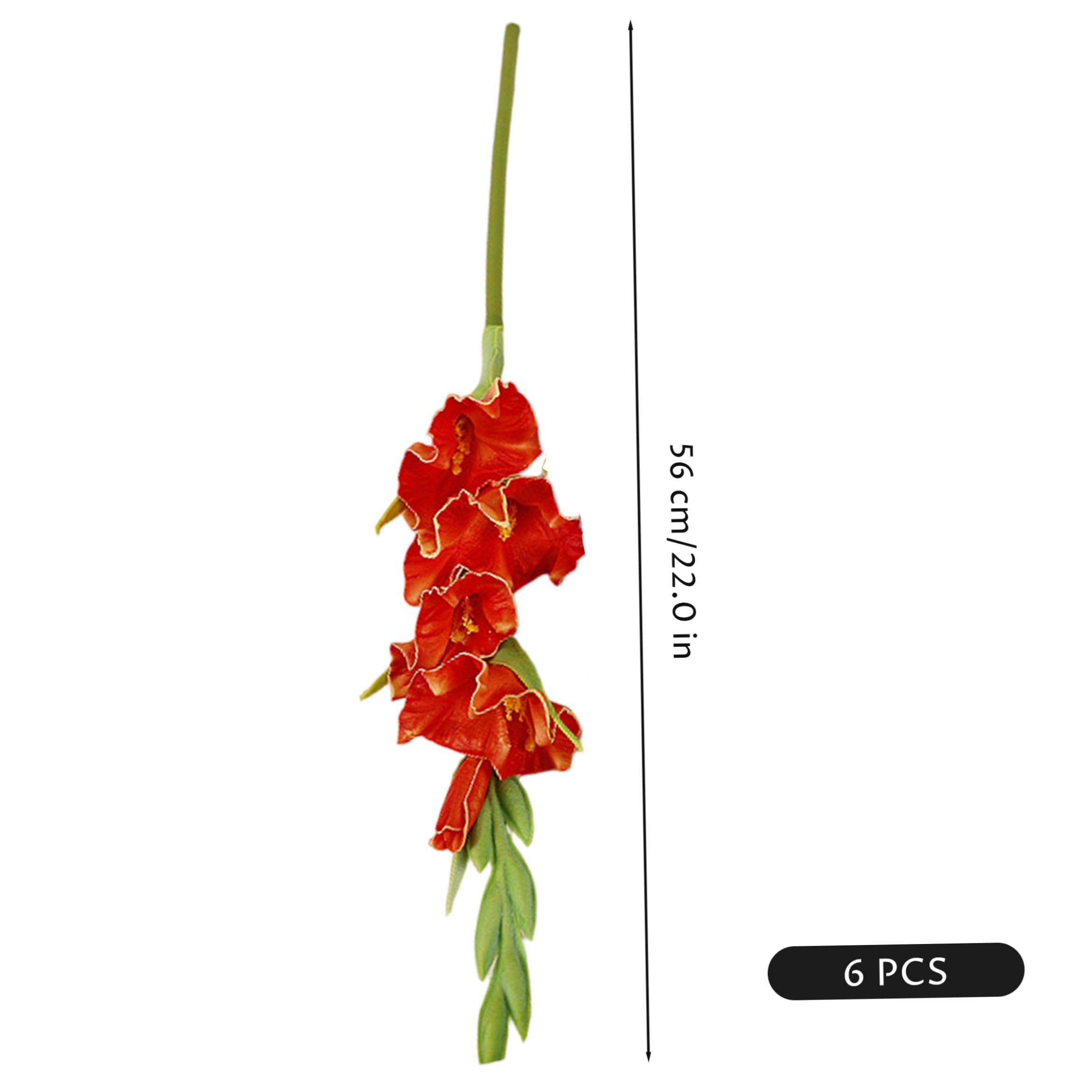 6 Stück Gladiolen, künstliche Blumen, 55, 9 cm, realistische Kunstblumen für Vasen, Blumenstiele für Heimdekoration, Orange