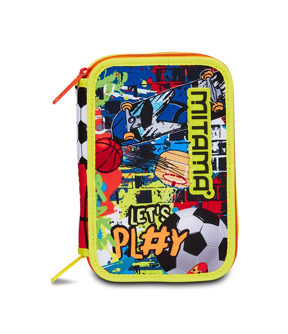 Mitama Astuccio Scuola 3 Scomparti, TRIPLO URBAN GAME, Contenuto 47 pz, Completo di Matite, Pennarelli, Portapenne Scuola Elementare Bambino