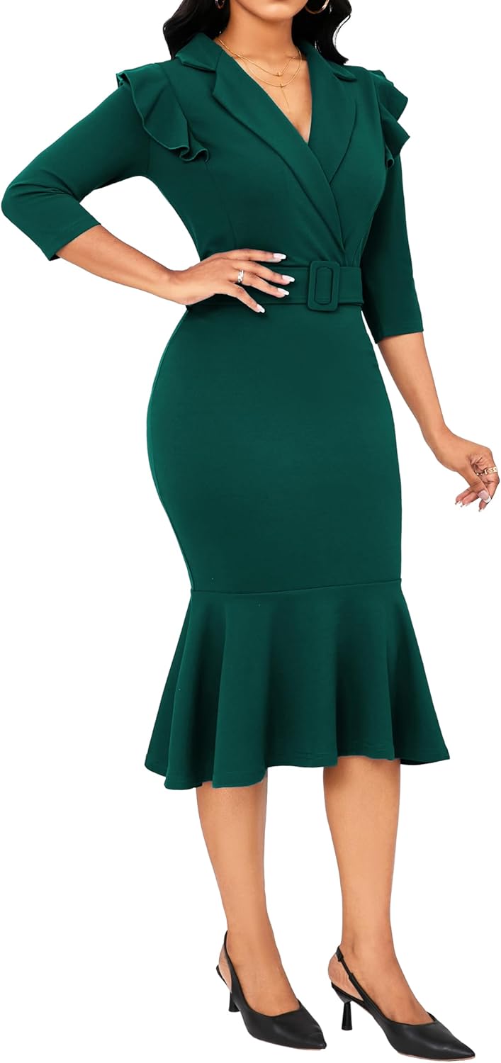 Women's Church Dresses 3/4 Sleeve Sexy V Neck Vintage Pencil Dress Mermaid Dress for Business - Image 4
