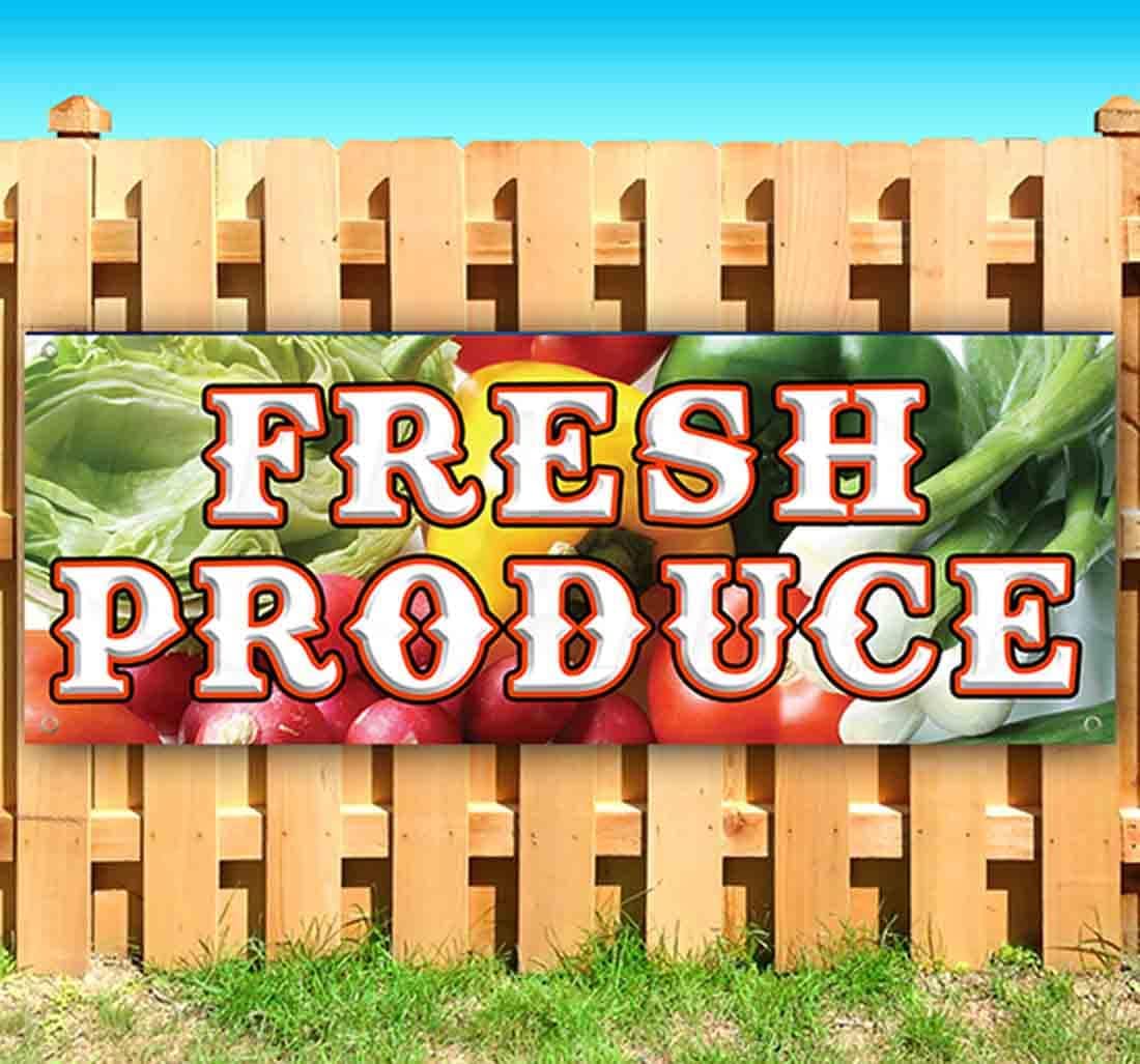 Fresh Produce Banner 13 oz | Non-Fabric | Heavy-Duty Vinyl Single-Sided With Metal Grommets