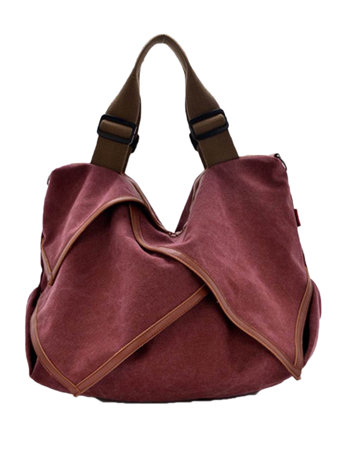 Weilong Women Canvas Handbag, Large Shoulder Bag, (Retro Red) By Wei Long