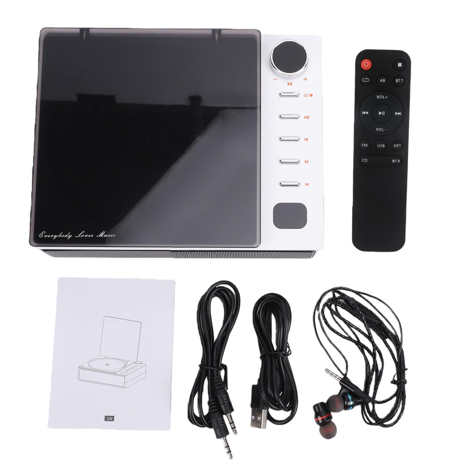 Fabater Reproductor de Música CD Bluetooth con Control Remoto para Oficina en Casa o Relajación, Diseño Compacto de ABS y Aleación de Aluminio (White)