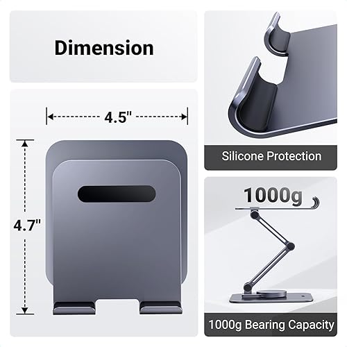 Miniatura 9 de UGREEN Soporte para tablet para escritorio giratorio con base giratoria de 360, soporte portátil de aluminio, ajustable, accesorios de oficina en