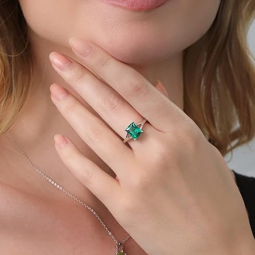 Miniatura 5 de Gem Stone King 925 Sterling Silver Green Nano Emerald Solitaire Engagement Ring For Women (2.30 Cttw, Emerald Cut 9X7MM, Gemstone May Birthstone,