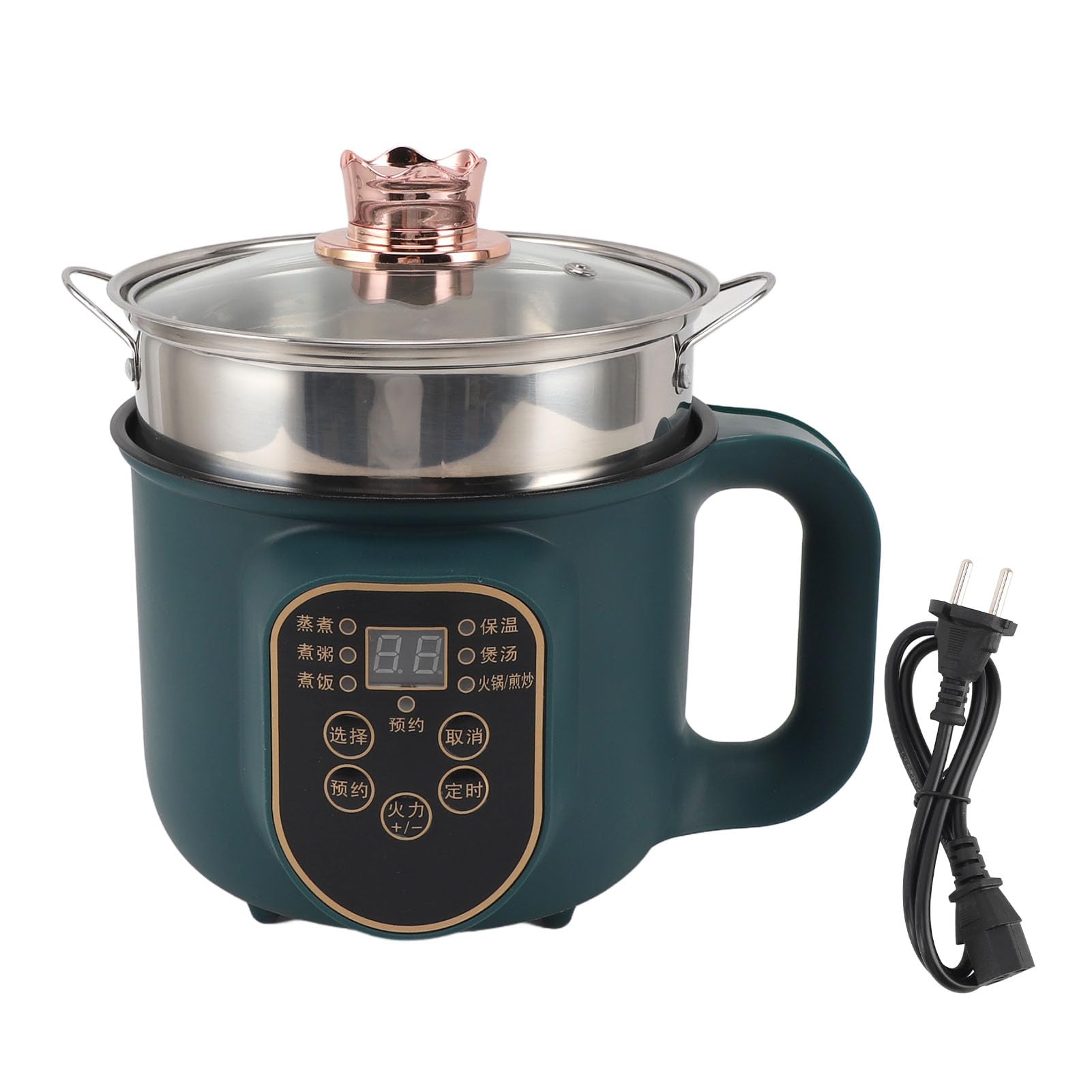600 W Kleiner Elektrischer Kochtopf, 1800 Ml Antihaftbeschichteter Hot Pot, Intelligenter Reservierungs-Minikocher für Nudelsuppe, Steak-Eier (EU-Stecker 220 V)