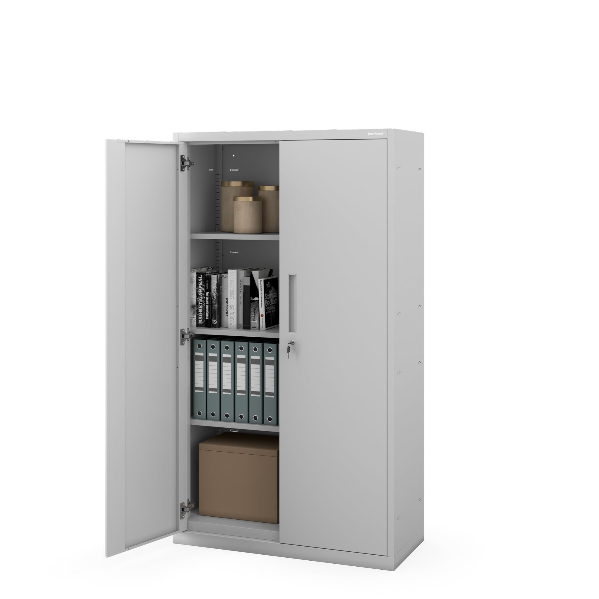 Jan Nowak Aktenschrank Metall abschließbar Büroschrank mit Sockel, verstellbaren Einlegeböden und Stahlkorpus für Büro, Archiv und Werkstatt 160x90x40 cm Grau