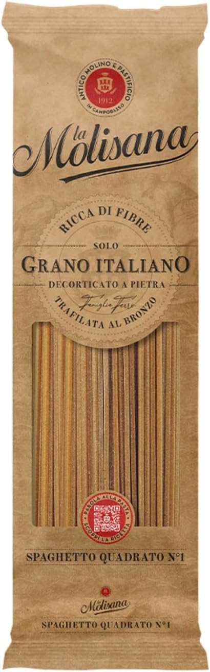 Italian Gourmet Spaghetti quadrati n°1 pasta integrale Vollkorn, 24 x 500g | 100% grano italiano, bronzata e ricca di fibre, bissfest für Saucen, Gesamtnettogewicht 12 kg + Kostenlos Polpa 400g