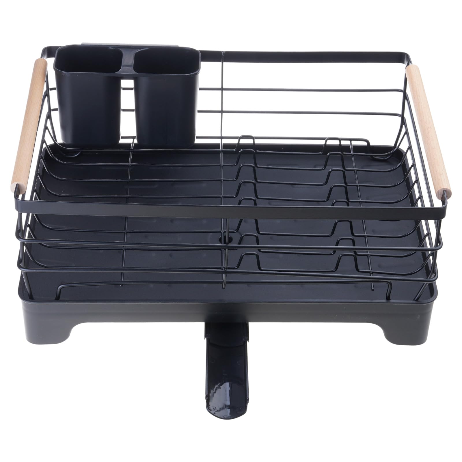 Nucelit Space Saving Kitchen Drying Rack with Automatic Drainage Tray Sturdy Construction and Removable Cup Utensils Organizers Countertop Rack Organizers Black
