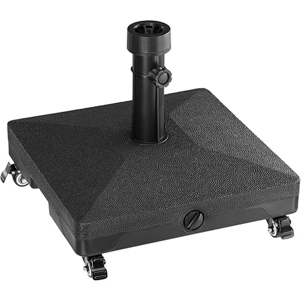 BAKAJI Base para sombrilla de jardín rellenable, 4 Ruedas y Frenos, Resina Forma Cuadrada, Soporte para sombrillas 38/48 mm, Capacidad 16 l de Agua para Exteriores, Bares, restaurantes (Cuadrado con