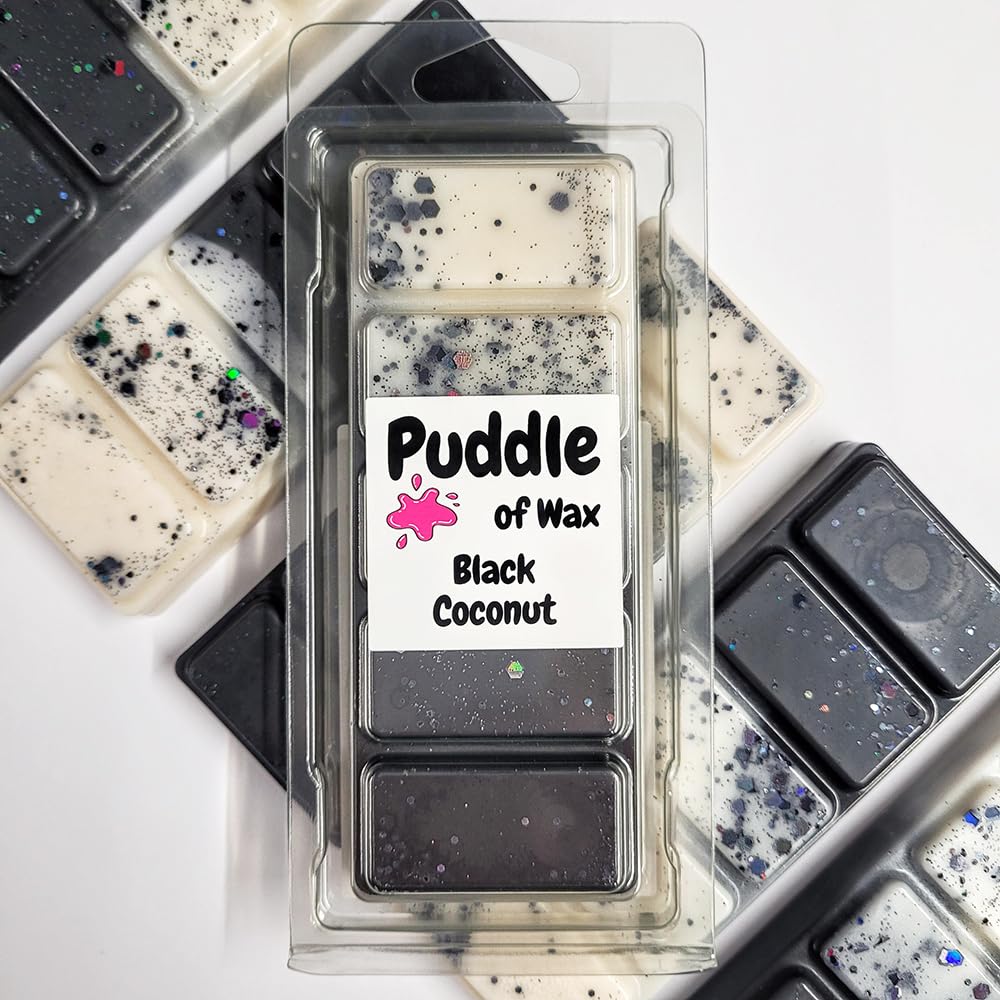 Puddle of Wax - Black Coconut Soy Wax Melt Snap Bar - 50g - Fruity Scent - Vegan Friendly - Made in the UK