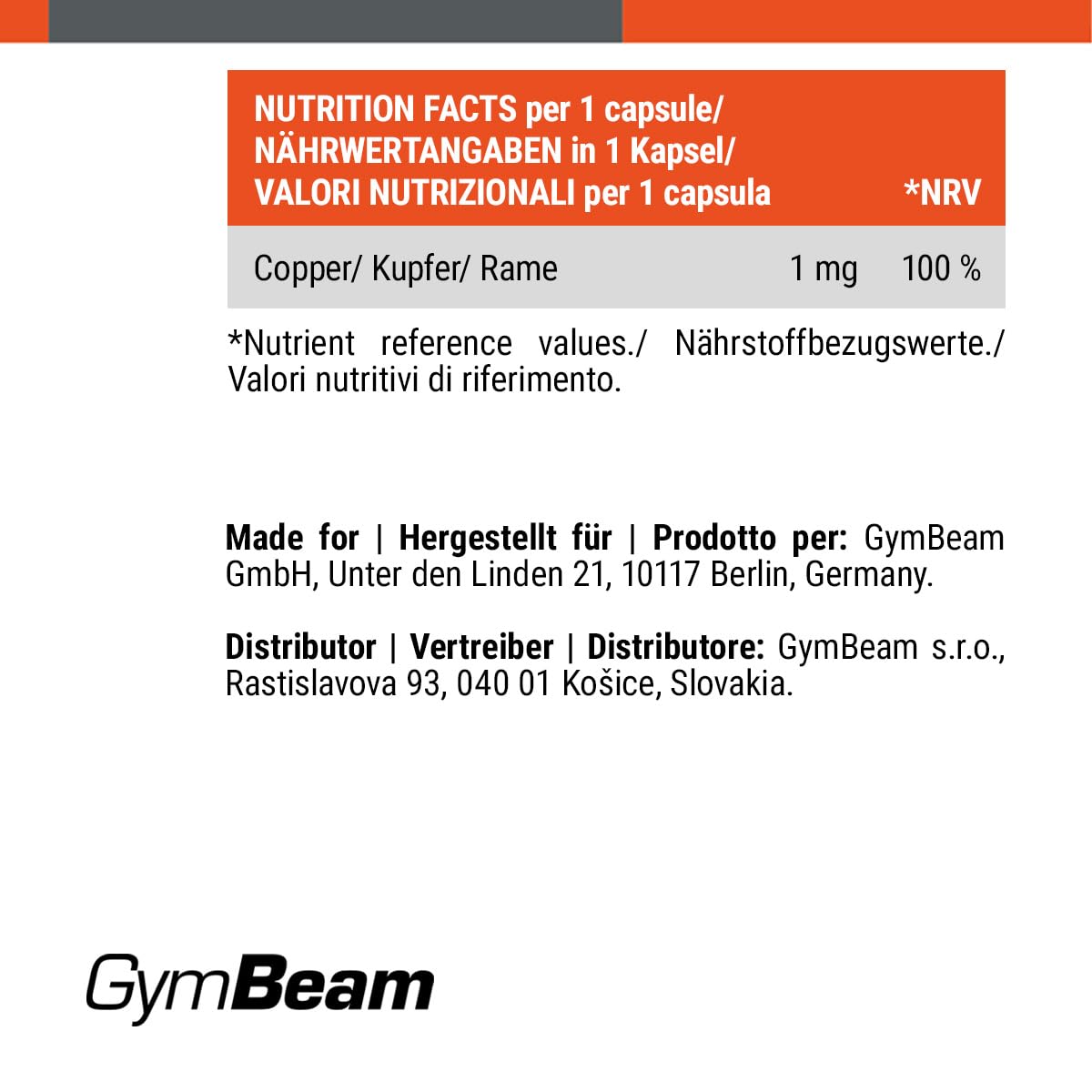 GymBeam Integratore di Rame - Bisglicinato di Rame ad alta assorbibilità, 1mg per Porzione, Sostiene Sistema Immunitario e Nervoso 120 Capsule