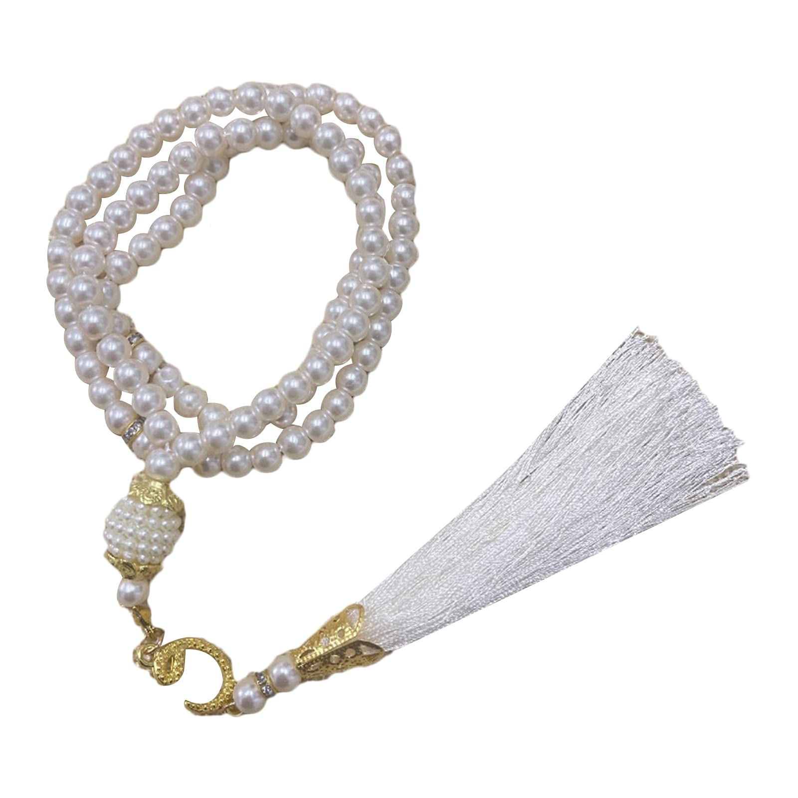 Pitadue White 6Mm Mohammed Rosary Tasbih Prayer Beads 99 Beads Pearls Charm Misbaha Necklace