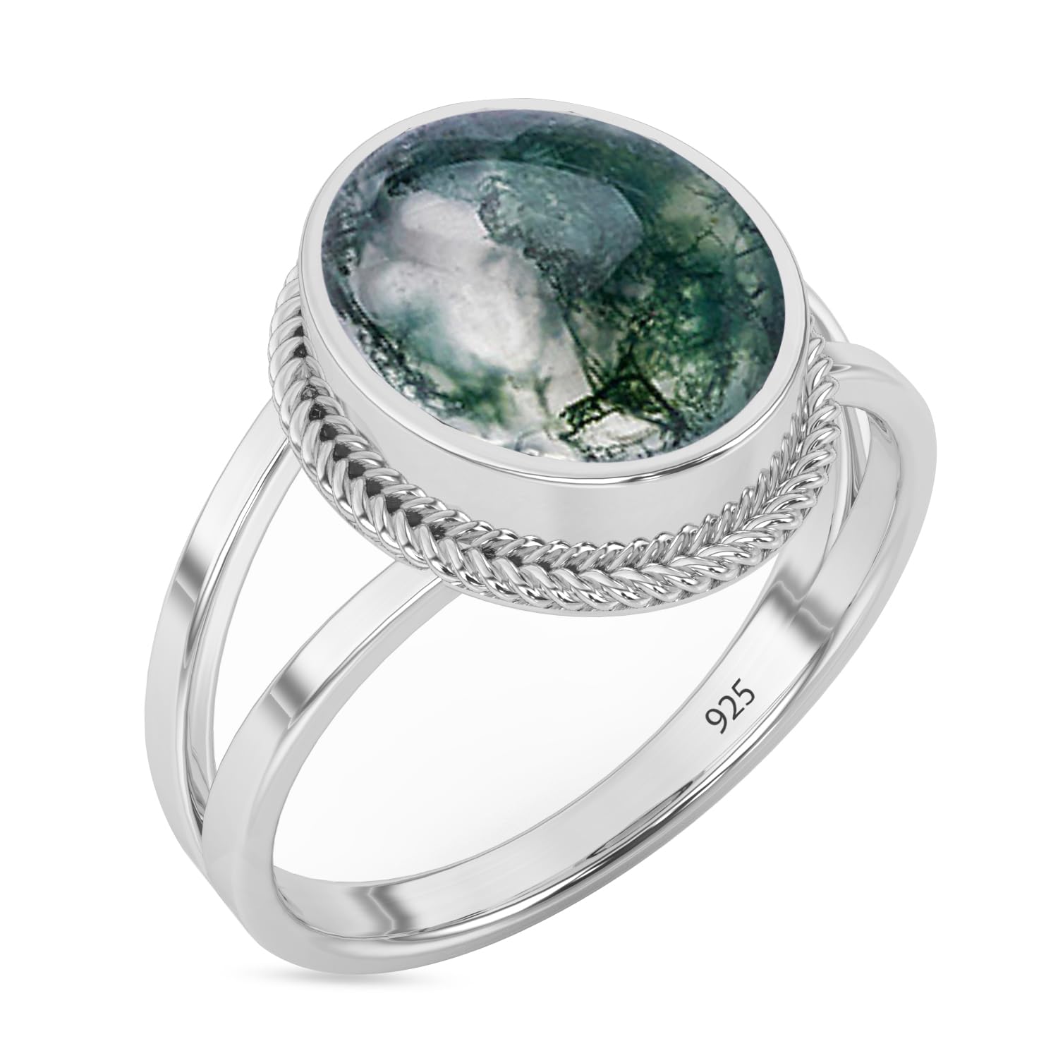 925 Sterling Silver Ring For Womens Natural Moss Agate Ring Sterling Silver Statement Ring Bezel Set Gemstone Ring