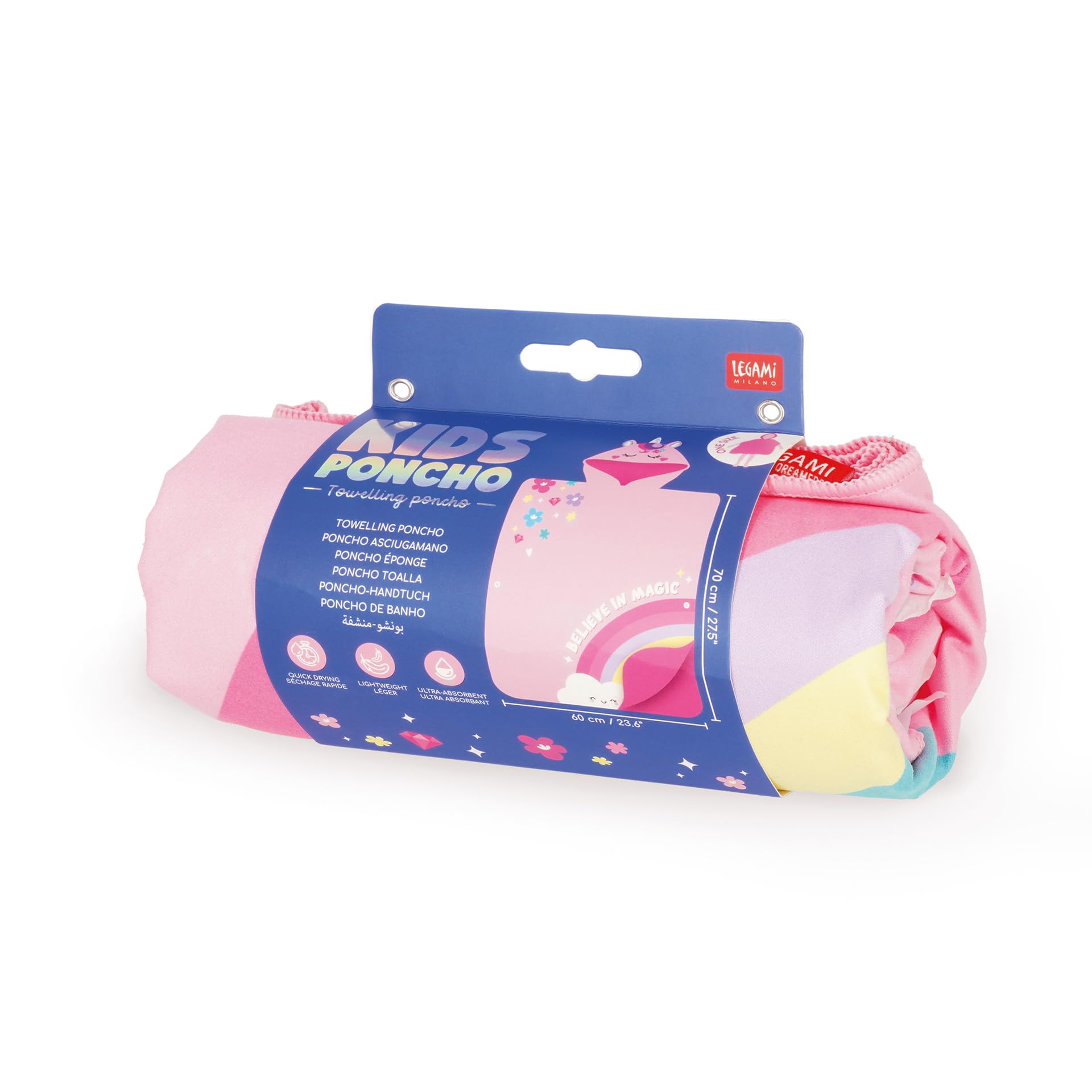 LEGAMI - Kinder-Strandtuch, Poncho-Handtuch, Bademantel aus Mikrofaser, kompakt, leicht, schnelltrocknend, Ultra-absorbierend, Kapuzenhandtuch, Einheitsgröße