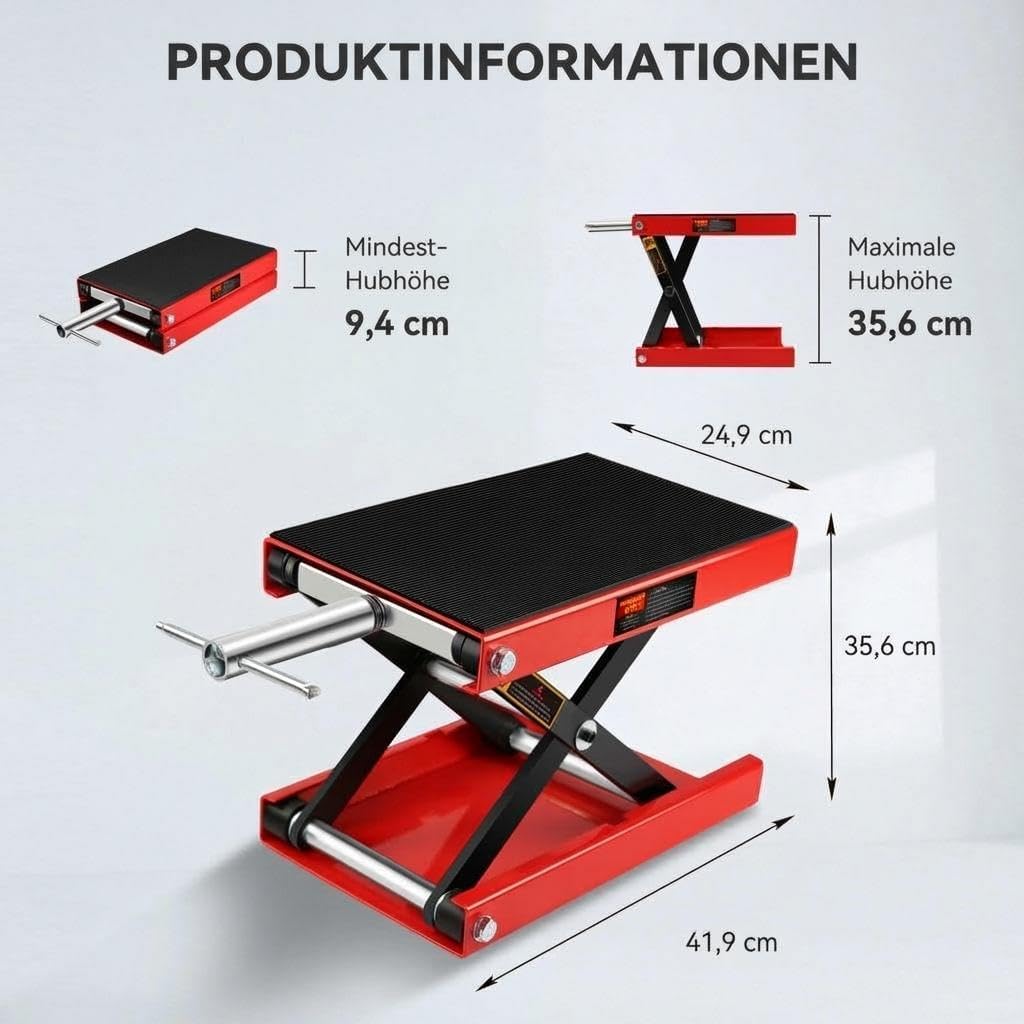 Motorcycle Lift Motorcycle Scissor Jack 500 kg - Motorcycle Jack Height Adjustable 160-475 mm, Non-Slip Platform, Without Wheels & Safety Bolts, Robust Steel Lifter for Motorcycle, ATV & UTV