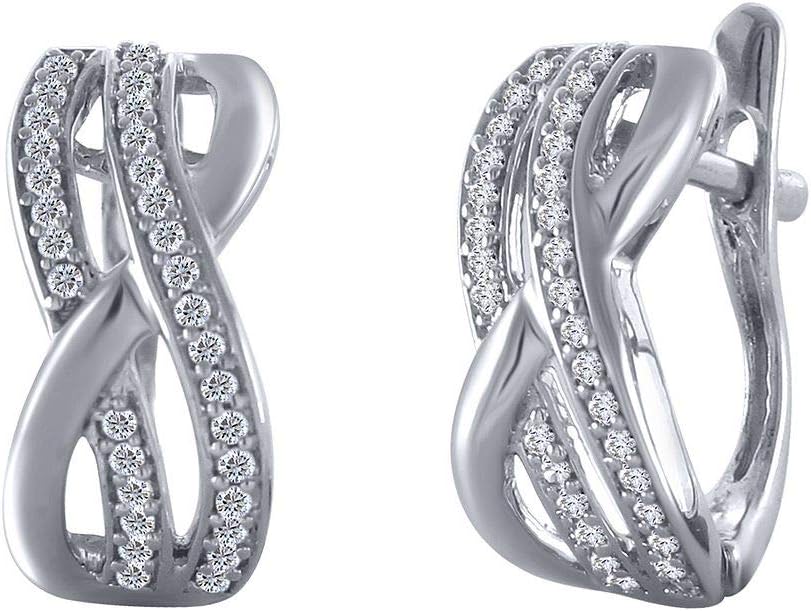 Pretty Jewels 1/5 Carat (ctw) Round Cut White Natural Diamond Infinity Hoop Earrings In 10k Or 14k Solid Gold Jewelry Gift For Wedding Birthday (Diamond Color : H-I, Clarity: I1-I2, 0.20 CTTW)