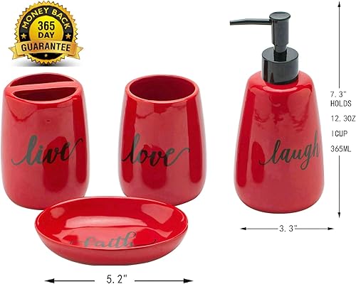 Miniatura 2 de Juego de accesorios de baño, cerámica, 4 piezas, soporte para cepillos de dientes, dispensador de jabón, jabonera, taza para decoración de baño