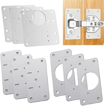9pcs Hinge Repair Plate,Cupboard Door Hinge Repair Plates with Screws,Stainless Steel H-Inge R-epair Kit for Kitchen,Cabinet H-Inge R-epair Plate,Universal Pre-Punched P-Late for Wood Furniture
