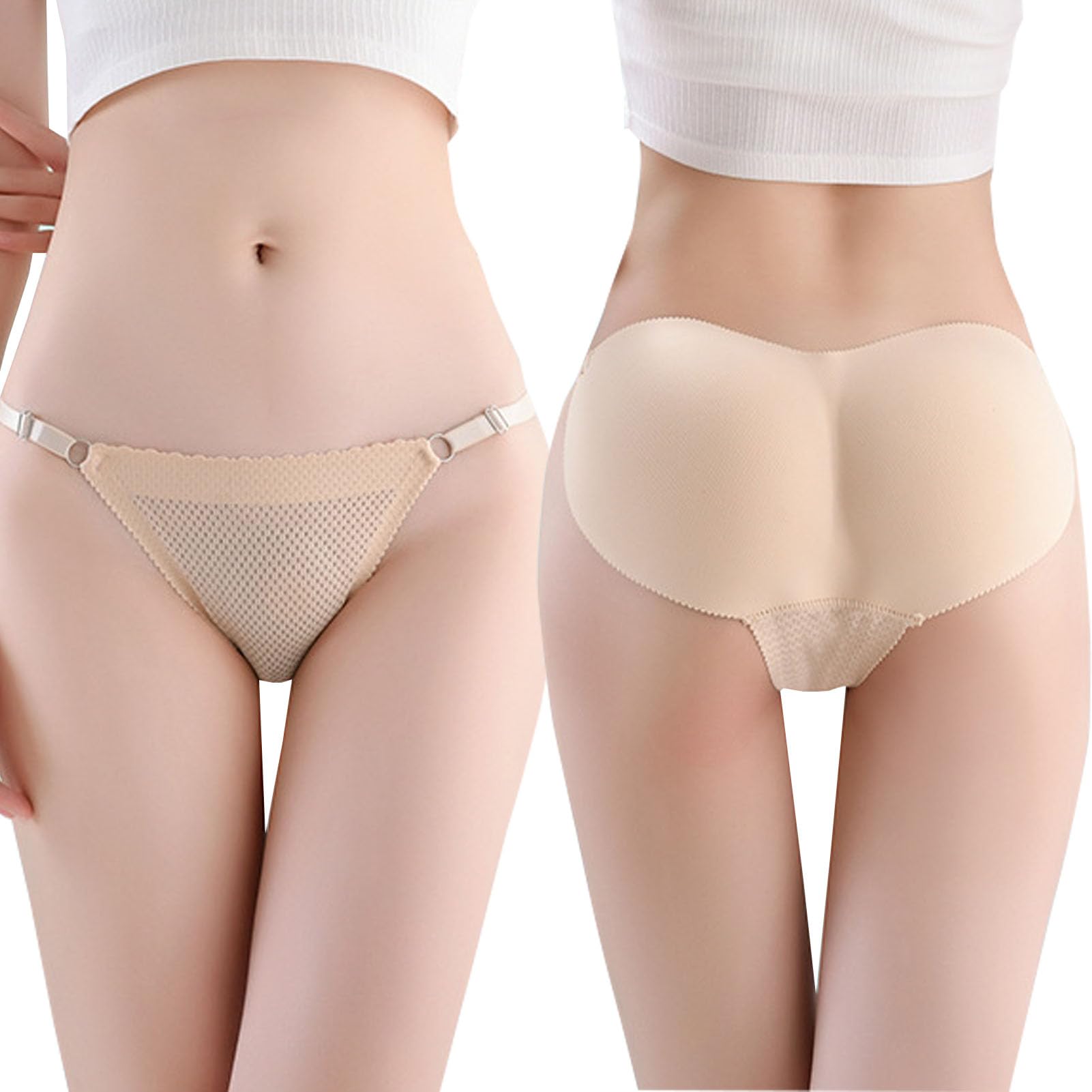 Cultp Beige 3Pcs Hip Underwear Padded Pants Thong, Silica Gel Fake Ass Butt Lifting Pants Buttocks Panties, Fake Buttock Body Shaper Hip Enhancer- ||M