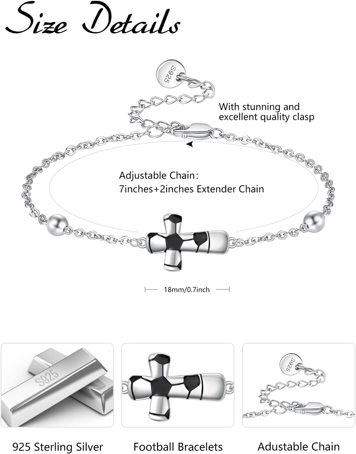 Palpitate Volleyball/Baseball/Football Bracelets Cross Bracelet 925 Sterling Silver Sport Theme ball Bracelets Gifts Jewelry for Women Players Team Members Adjustable