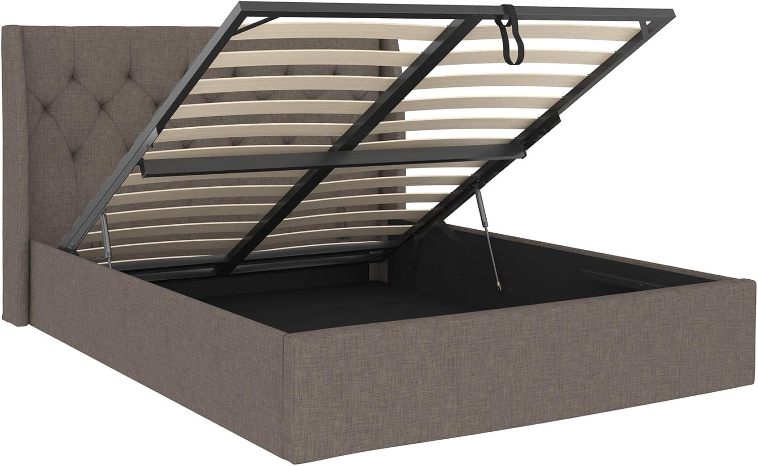 Novogratz Her Majesty Lift Up Storage Bed Frame , Queen, Light Gray Linen Home