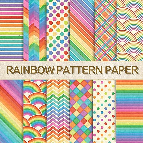 Whaline 12 Designs Rainbow Pattern Paper Pack 24 Sheet Vintage Scrapbook Paper Double-Sided Collection Decorative