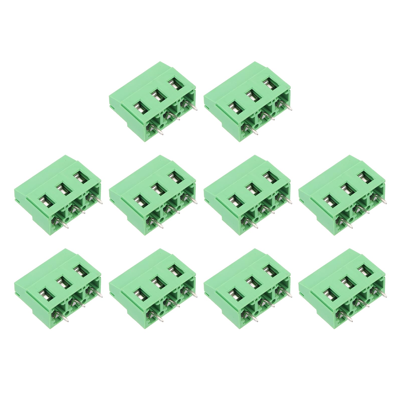 sourcing map PCB Terminal Block Connectors, 10 Pcs 3 Pin 7.62mm/0.3" Pitch PCB Mount Screw Terminal Block Connector(Can be Spliced) 300V 20A for DIY Electronic Projects(Green, 23x23x10.5mm)