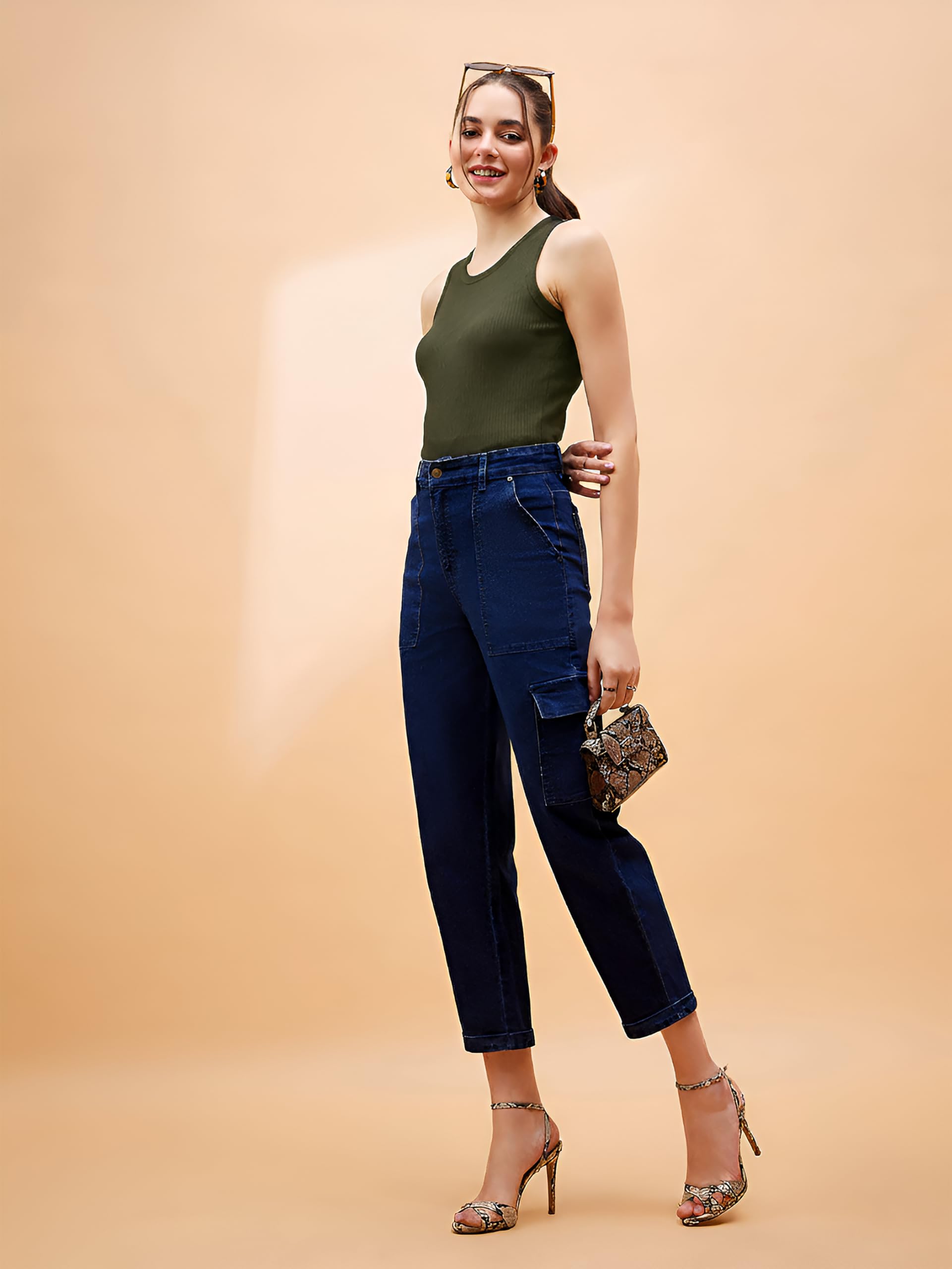 Glito Soft Cotton Premium Comfort Ribbed Slim Fit Tank Top for Women - Olive Green | Crew Neck | Sleeveless | Tank Tops for Women | Women's Top | Ideal for Daily & Casual Wear - Image 6 thumbnail