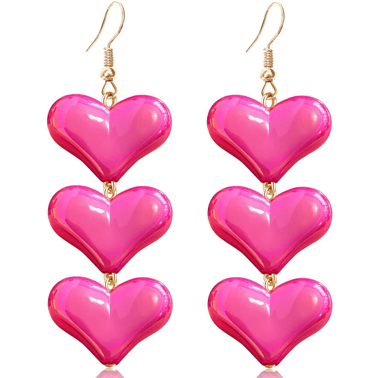 WUWEIJIAJIA Love Heart Three-Layer Acrylic Glitter Alloy Dangle Drop Earrings Colorful Sweet Symmetric Stereoscopic Dangle Drop Earrings for Women