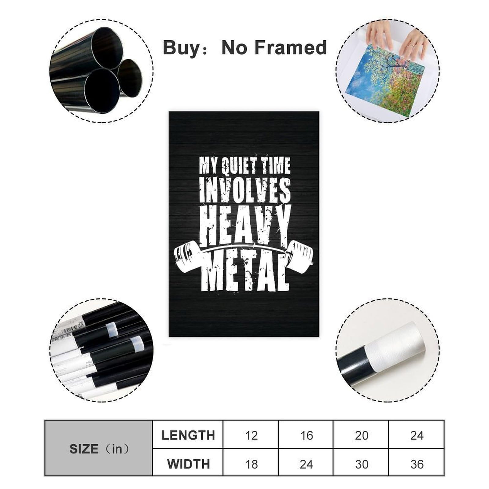 Poster motivazionale con scritta "Quiet Time and Heavy Metal", per sollevamento pesi, per casa, palestra e allenamento, stampa decorativa, 60 x 90 cm
