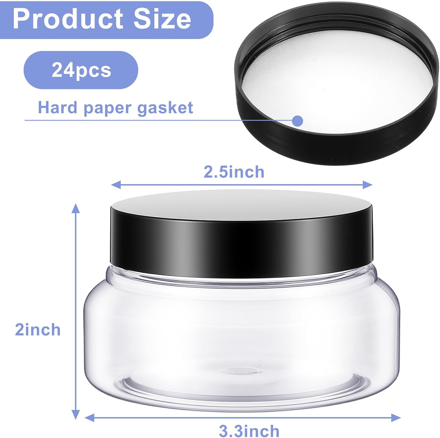 24 Pack 5 Oz Clear Plastic Jars with Lids, Round Low Profile Refillable Containers for Sugar Scrub, Body Butter, Lotion, Cream, Cosmetics & Crafts