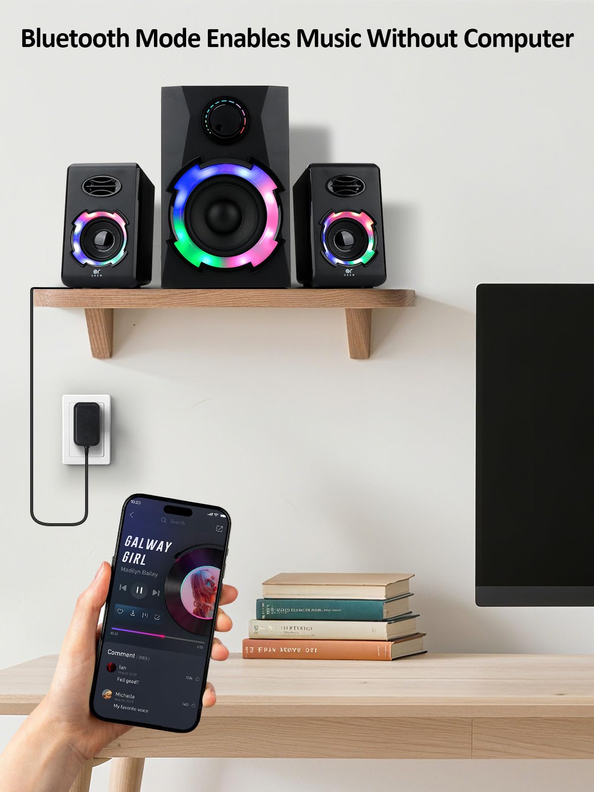 OROW Altoparlanti per computer, altoparlanti per PC da 40 W con subwoofer, altoparlanti da gioco con bassi, alimentazione AC, supporto Bluetooth, SD e USB, sistema di altoparlanti multimediali 2.1 con