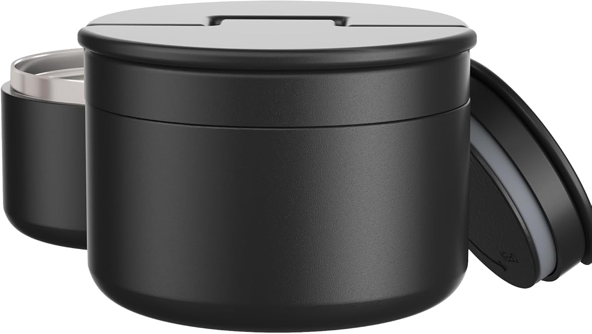 12oz Soup Thermo for Hot Food Kids Vacuum Insulated Food Jar Twist-Free Soup Thermo for Hot Food Kids Leakproof Stainless Steel Wide Mouth Lunch Container (Black)