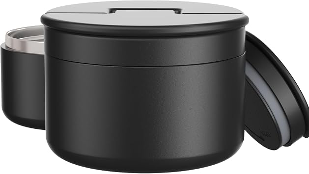 12oz Soup Thermo for Hot Food Kids Vacuum Insulated Food Jar Twist-Free Soup Thermo for Hot Food Kids Leakproof Stainless Steel Wide Mouth Lunch Container, Black