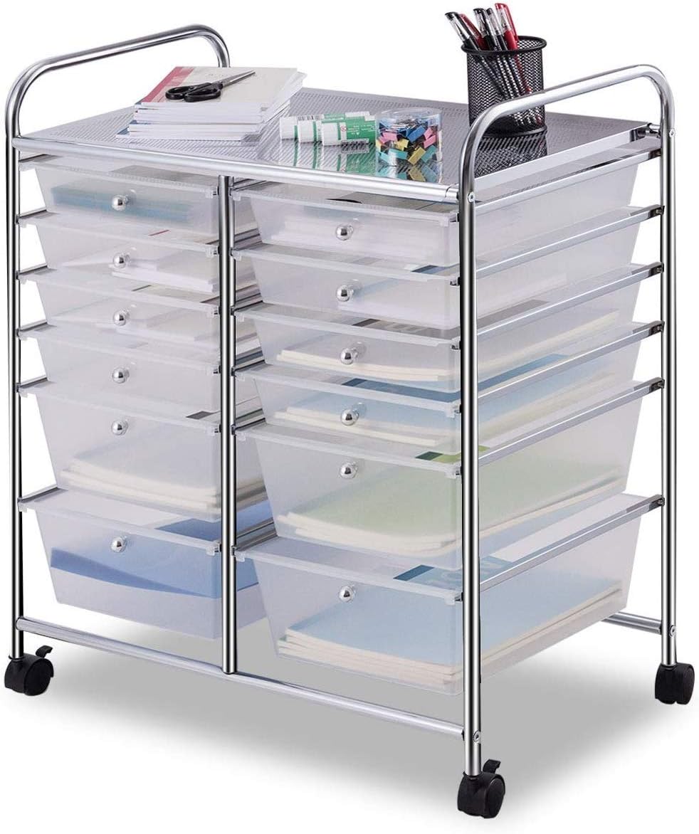 Happygrill 12-Drawer Organizer Cart Tools Office School Paper Organizer Rolling Storage Cart with Wheels